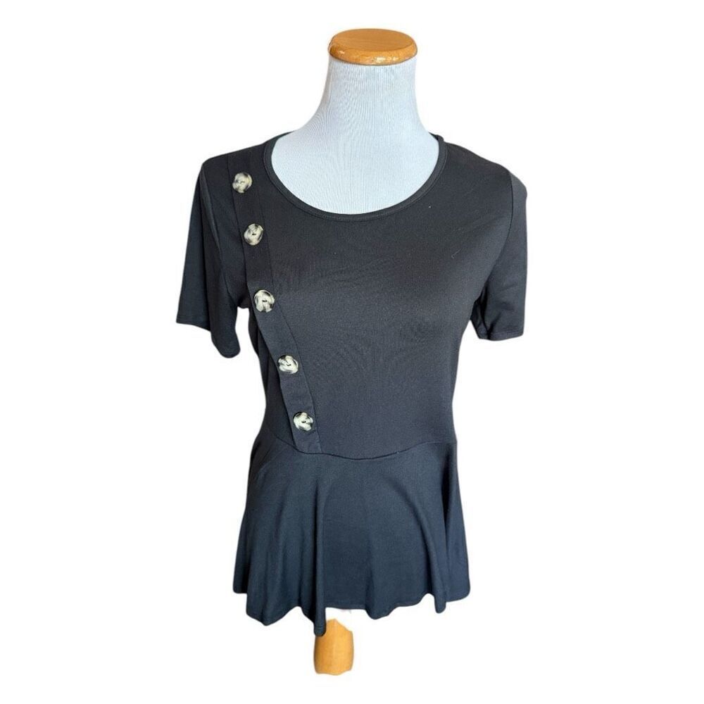 Womens Andree by Unit Chunky Button Detail Black Peplum Top Blouse - Sz M
